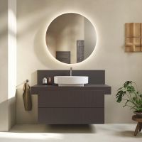 Vorschau: Duravit Balcoon Waschtischunterschrank 100x57x53,4cm für Aufsatzbecken, 2 Schubladen in schieferbraun matt mit Konsole in schieferbraun matt 