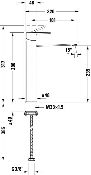 Duravit Manhattan Einhebel-Waschtischarmatur XL ohne Ablaufgarnitur, schwarz MH1040002046