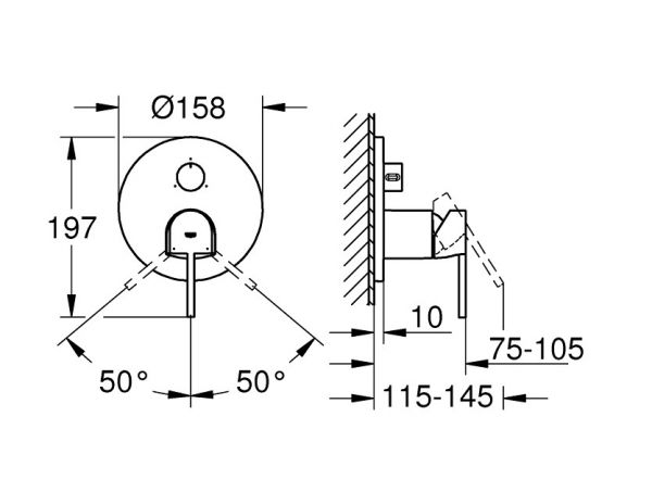 Grohe Plus Einhandbatterie mit 3-Wege Umstellung, Fertigmontageset