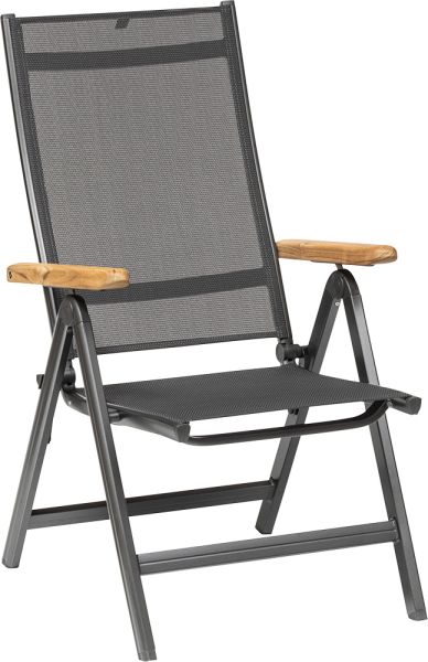 KETTLER BASIC PLUS Multipositionssessel mit Armlehne aus Teak-Holz, anthrazit