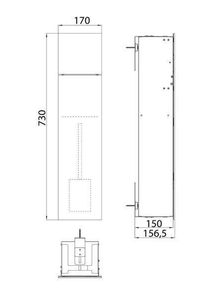 emco asis pure (Glasfront) WC-Modul Unterputz 73x17cm 2-türig 975528 Zeichnung