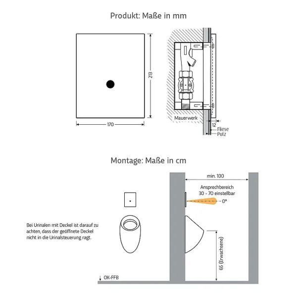 WimTec PROOF U8 XL Berührungslose Einzelurinalsteuerung 12 V Batteriebetrieb, edelstahl