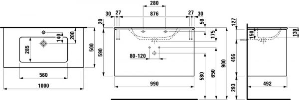 Laufen Base Pro S Waschtisch 100x50cm mit Base Waschtischunterschrank, 2 Schubladen, 86496.2