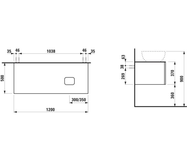 Laufen IL BAGNO ALESSI One Schubladenelement 1200 Ausschnitt rechts, zu WT H818975/6/7/8