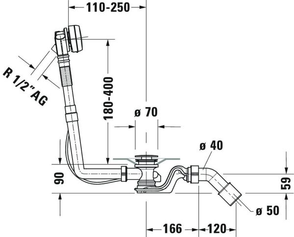 Duravit No.1 Ab- und Überlaufgarnitur mit Zulauf, quadroval, chrom