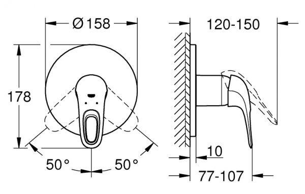 Grohe Eurostyle Einhand-Brausebatterie, offener Hebelgriff, moon white