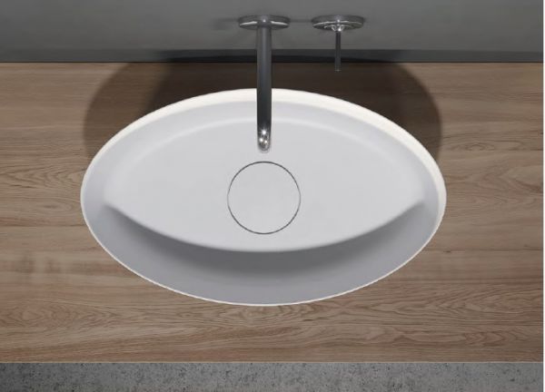 RIHO Solid Surface Thin Waschtisch oval ohne Hahnloch 58x34,6x14,5 cm, seidenmatt weiß F70028