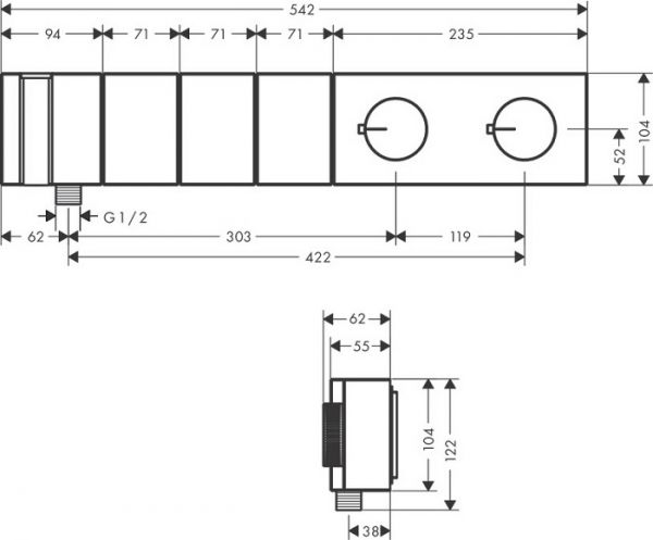 Axor Edge Thermostatmodul Select 540/100 Unterputz für 3 Verbraucher - Diamantschliff