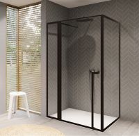 Vorschau: RIHO Lucid 203 Duschkabine mit Pendeltür und Seitenwand 110x90cm, Eckeinstieg, schwarz matt