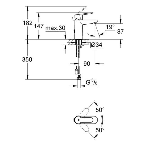 Grohe BauEdge Einhand-Waschtischbatterie, versenkbare Kette, S-Size, chrom