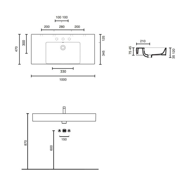 Catalano new Premium 100 Waschtisch mit Überlauf 100x47cm, weiß CATAglaze+ 110VPUPN00