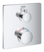 Grohe Grohtherm Thermostat-Brausebatterie mit integrierter 2-Wege-Umstellung, Rosette eckig, chrom