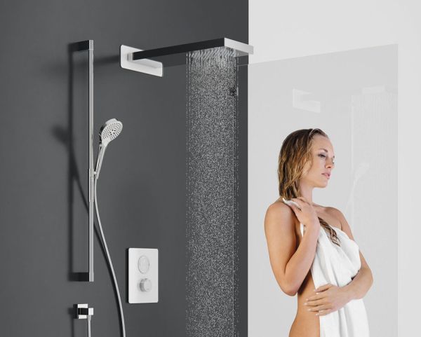 WimTec OCEAN S7 - 12 V elektronische Duscharmatur mit Thermostat für Netzbetrieb Glas weiß 128055 138917