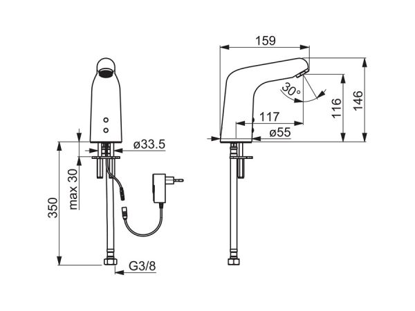 Hansa Hansamedipro Waschtisch-Elektronik-Batterie, Netzbetrieb 9/12 V, chrom