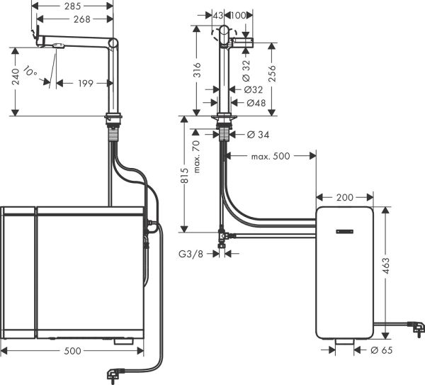 Hansgrohe Aqittura M91 Küchenarmatur mit SodaSystem 240 Starter Set, 1jet, chrom