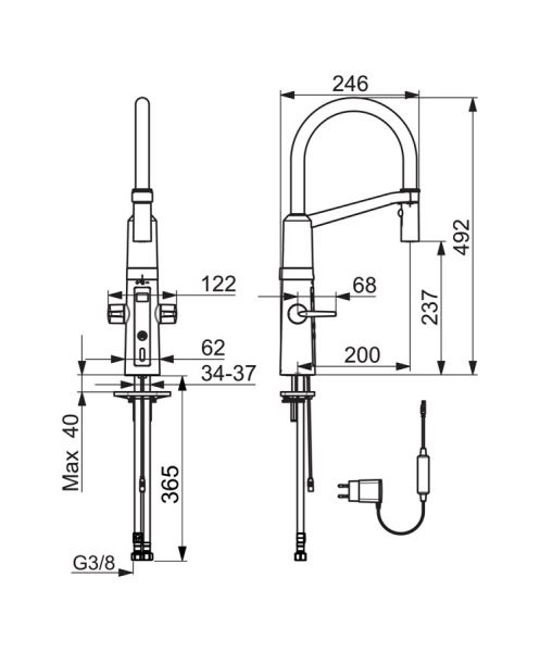 Hansa Hansafit Hybrid Spültisch-Elektronik-Einlochbatterie, mit flexiblem Auslauf, Infrarot, chrom