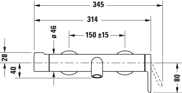 Duravit C.1 Einhebel-Wannenmischer Aufputz, chrom, C15230000010_techn. Zeichnung