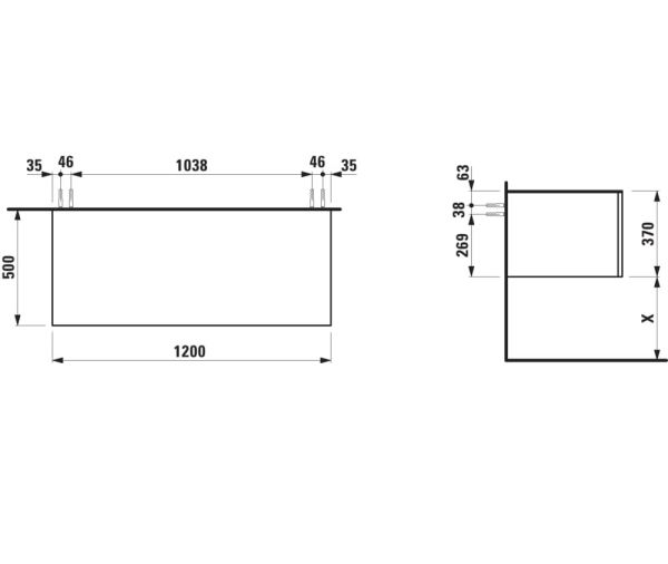 Laufen IL BAGNO ALESSI One Schubladenelement 1200 ohne Ausschnitt, Top Calce Avorio
