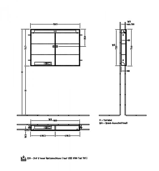 Villeroy&Boch My View-In LED-Unterputz-Spiegelschrank, dimmbar, 100x74,7cm