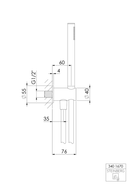 Steinberg Serie 340 Stab-Handbrausegarnitur, Halter inkl. Wandanschlussbogen, Brauseschlauch 150cm