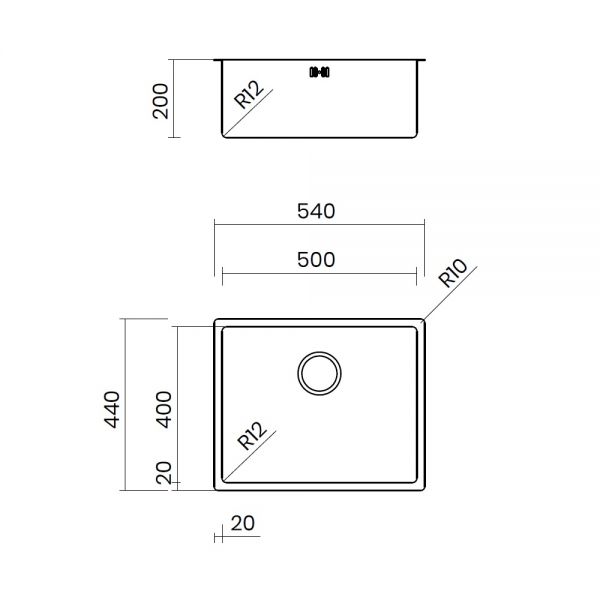 Edelstahl Küchenspüle 50x40x20cm, Aufsatzmontage, kupfer, Technische Beschreibung