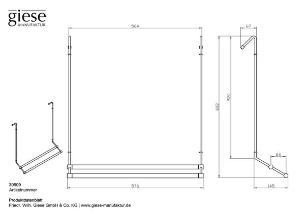 Giese Server Badetuchhalter für Glasduschen und Profil bis 4cm, 58cm, schwarz matt