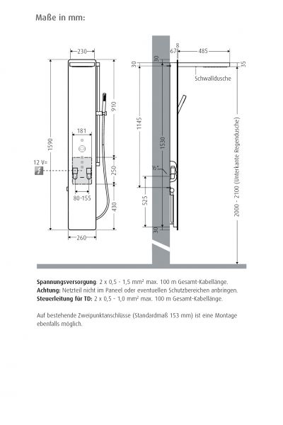 WimTec OCEAN P10 Elektronisches Duschpaneel mit elektrischem Thermostatmischer, Glas weiß