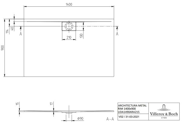 Villeroy&Boch Architectura MetalRim Duschwanne superflach 140x90cm, weiß UDA1490ARA215V-01
