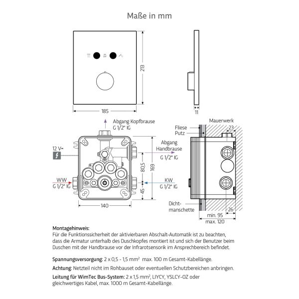 WimTec PROOF S7 HyPlus Duscharmatur 12V Netzbetrieb, edelstahl