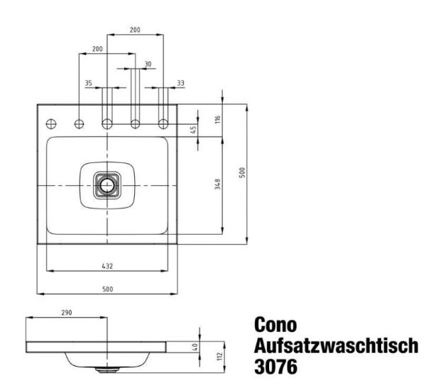Kaldewei Cono Aufsatzwaschtisch 50x50x4cm, mit Perl-Effekt Mod.3076