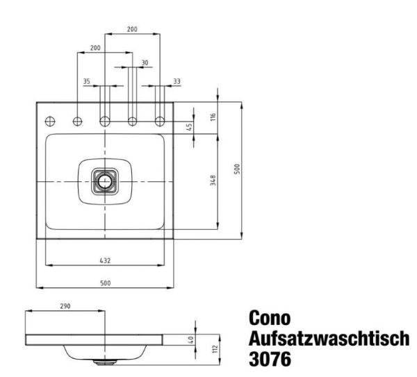 Kaldewei Cono Aufsatzwaschtisch 50x50x4cm, mit Perl-Effekt Mod.3076