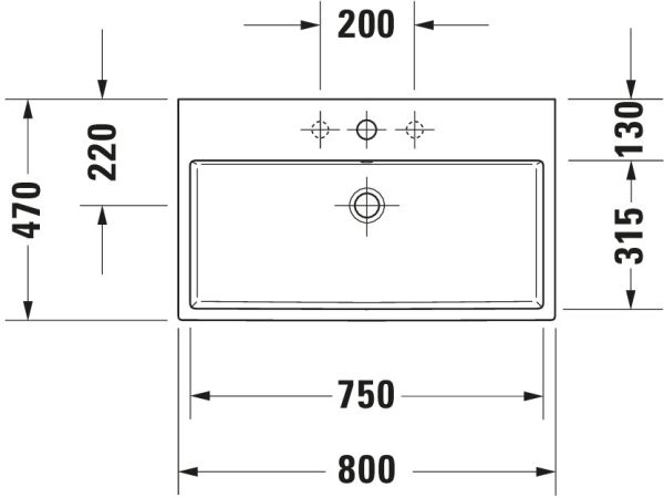 Duravit Vero Air Waschtisch rechteckig 80x47cm, mit Überlauf, ohne Hahnloch, weiß 2350800060