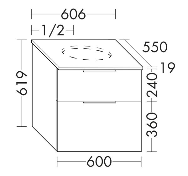 Burgbad Eqio Waschtischunterschrank für Aufsatzwaschtisch 60x55cm, mit Konsolenplatte, 2 Auszüge