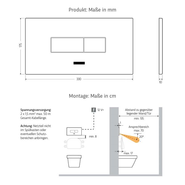 WimTec PROOF T6 XL Zweimengen WC-Betätigung 12V Netzbetrieb, edelstahl