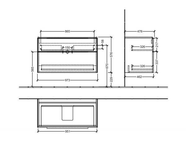 Villeroy&Boch Subway 3.0 Waschtischunterschrank mit 2 Auszüge C57000VR1