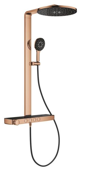 Grohe Rainshower Aqua Pure Duschsystem mit Thermostat, Kopfbrause rund, 15 l/min, warm sunset glänzend/schwarz 101680DA00