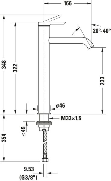 Duravit C.1 Einhebel-Waschtischmischer XL ohne Zugstangen-Ablaufgarnitur, schwarz matt