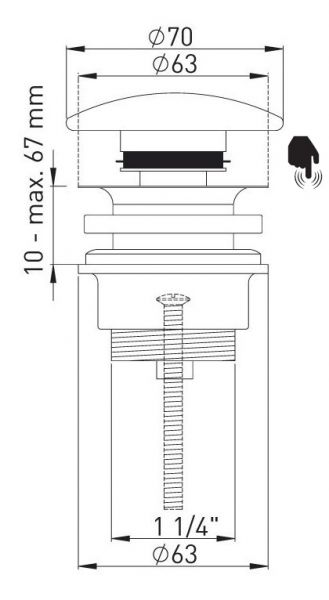 Design-Ablaufventil mit Keramik-Oberteil Push-Open, verschließbar, weiß