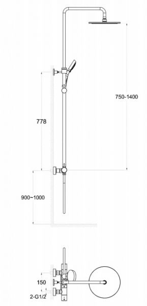 Avenarius Linie 280 Duschsystem mit Thermostatbatterie für die Wandmontage, chrom