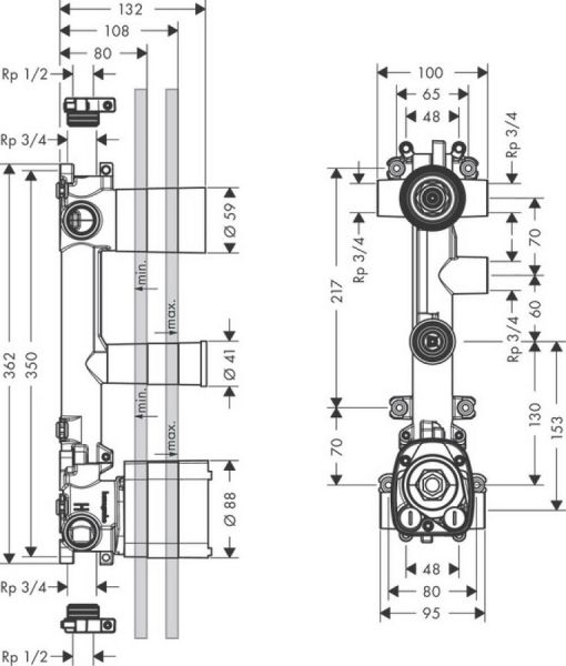 Axor Citterio E Grundkörper für Thermostatmodul Unterputz, für 3 Verbraucher