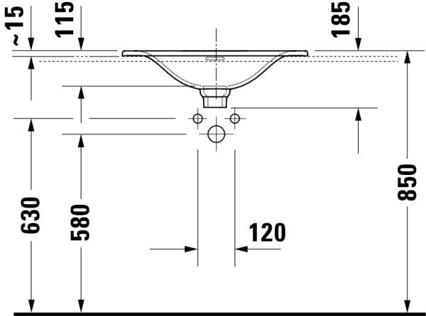 Duravit Viu Einbauwaschtisch rechteckig 60x45cm, mit 1 Hahnloch, Überlauf und Ablaufventil, weiß 0385600000