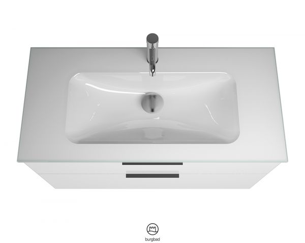 Burgbad Eqio Glas-Waschtisch mit Waschtischunterschrank, weiß hochglanz, Griff schwarz matt SEYX102F2009A0070G0200 4