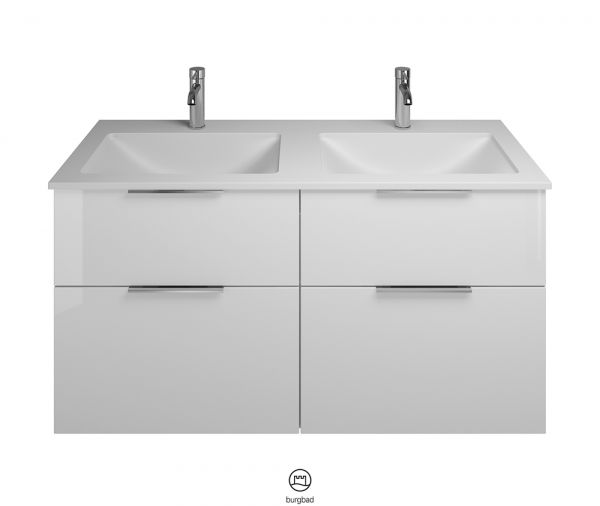 Burgbad Eqio Mineralguss-Doppelwaschtisch mit Waschtischunterschrank, weiß hochglanz, Griff chrom SEYW122F2009C0001G0146 3