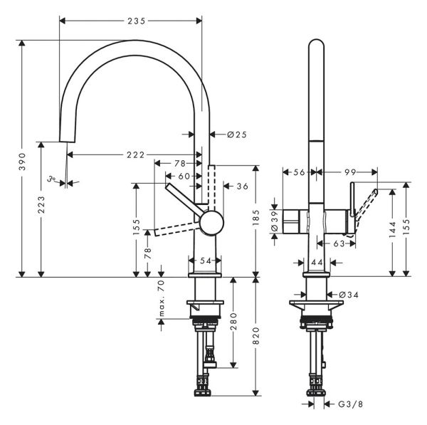 Hansgrohe Talis M54 Spültischmischer 220 1jet mit Geräteabsperrventil, schwarz matt