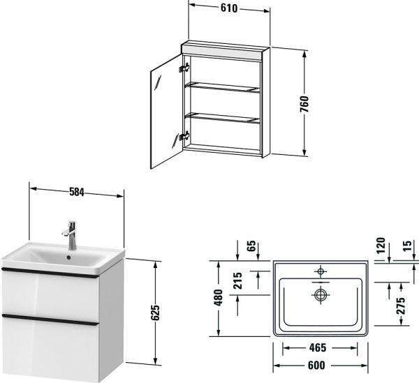 Duravit D-Neo Möbel-Set 60cm mit Waschtisch, Waschtischunterschrank und Spiegelschrank