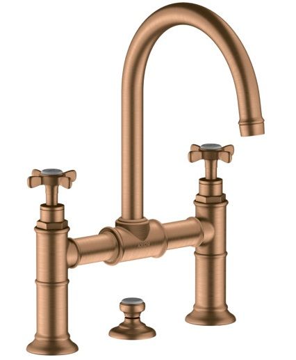 Axor Montreux 2-Griff-Waschtischarmatur 220 mit Zugstangen-Ablaufgarnitur, brushed bronze 16510140
