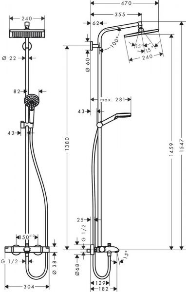 Hansgrohe Crometta E Showerpipe 240 1jet mit Wannenthermostat, chrom