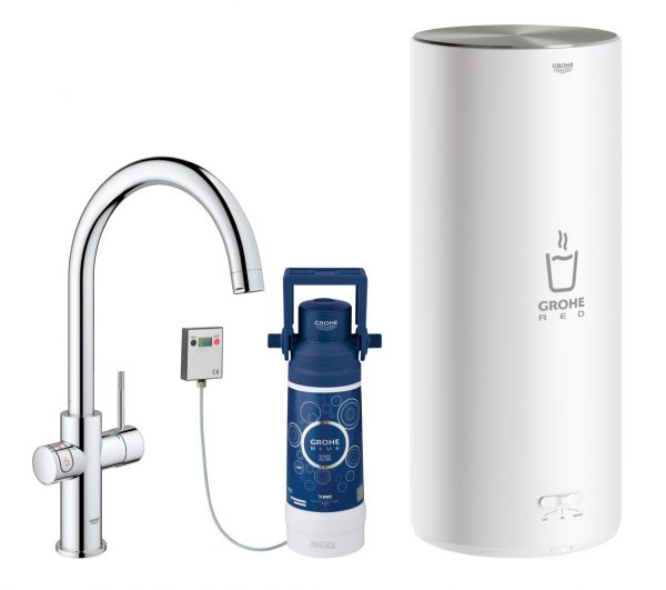 Grohe Red Duo Einhand-Spültischbatterie, C-Auslauf, Armatur und Boiler Größe L, chrom