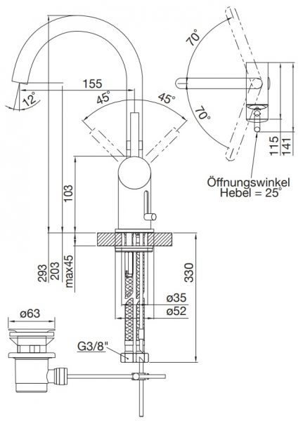 Steinberg Serie 100 Waschtisch-Einhebelmischer mit Ablaufgarn. 1 14, matt black 1001500S