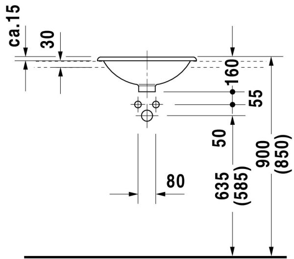 Duravit Architec Einbauwaschtisch rund Ø45cm, ohne Überlauf, ohne Hahnloch, weiß 0318450000